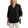 thumbnail image 1 of Hurxie Women's V Neck Ruffle Blouses Short Sleeve Casual Work Tops Loose Fit Pullover Shirts Black,M, 1 of 5