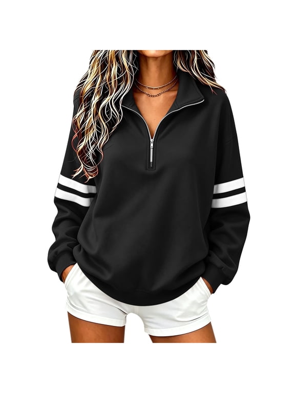 Women's Varsity Striped Sweatshirt Oversized Lightweight Knit Pullover Drop Shoulder Crew Neck Long Sleeve Casual Sweatshirts