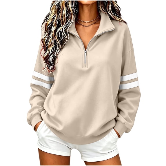 Hurxie Women's Varsity Striped Sweatshirt Oversized Lightweight Knit Pullover Drop Shoulder Crew Neck Long Sleeve Casual Sweatshirts
