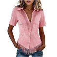 thumbnail image 1 of Hurxie Women's Vintage Western Cowgirl Suede Shirts Long Sleeve Button Down Slim Fit Fringe Shirts Tops Pink,M, 1 of 6
