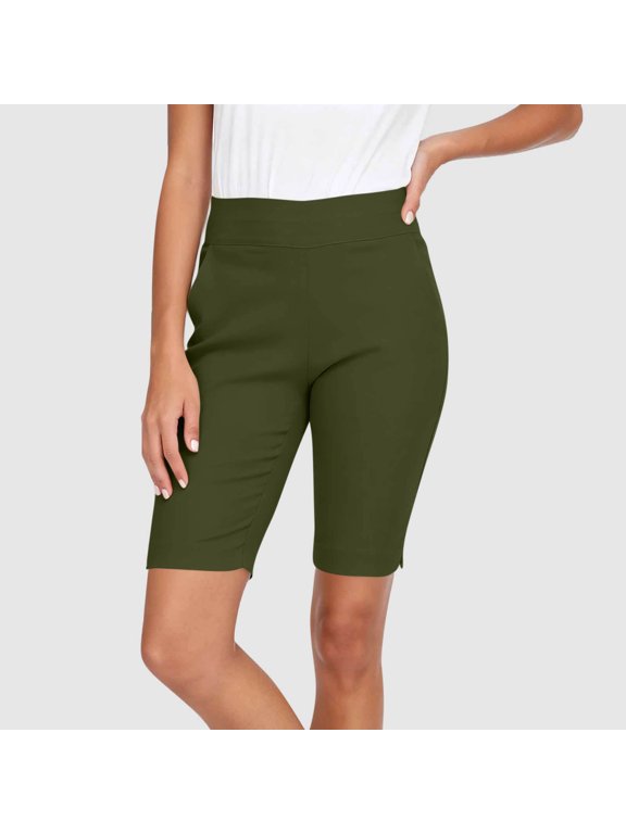 Women’s Walking Pants with Tummy Control, Pull-On Stretch Travel Pants with Pockets for Everyday Wear Army Green,S