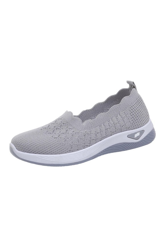 Women's Walking Shoes Elastic Knit Lightweight Comfort Slip on Breathable Yoga Sneakers Gray
