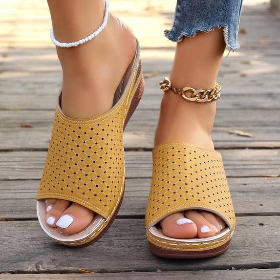 Hurxie Women’s Wedge Sandal, Comfortable Slip-On with Cushioned Midsole Wedge Heel for Day-to-Night Wear Yellow 40