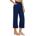 thumbnail image 1 of Hurxie Women's Wide Leg High Waisted Linen Capri Pants Navy,XL, 1 of 6