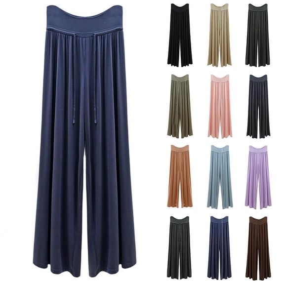 Hurxie Women's Wide Leg Palazzo Lounge Pants with Pockets Light Weight Loose Comfy Casual Pajama Pants-26/28/30"/32" Inseam Navy,2XL