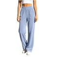 thumbnail image 1 of Hurxie Women's Wide Leg Pants Fall Clothes Elastic High Waisted Knit Lounge Palazzo Pant Trousers with Pockets Light Blue,Free Size, 1 of 6