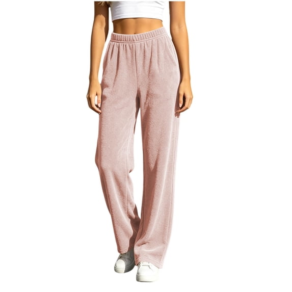 Hurxie Women's Wide Leg Pants Fall Clothes Elastic High Waisted Knit Lounge Palazzo Pant Trousers with Pockets Pink,Free Size