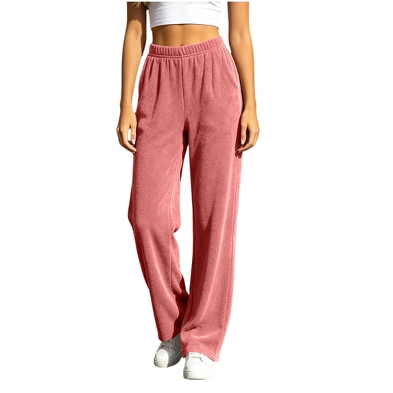 Hurxie Women's Wide Leg Pants Fall Clothes Elastic High Waisted Knit Lounge Palazzo Pant Trousers with Pockets Red,Free Size