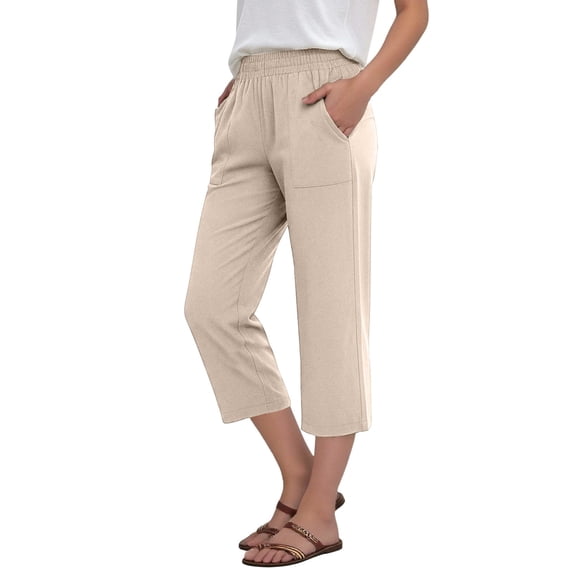 Hurxie Women's Wide Leg Pants Summer Capri Palazzo Harem Casual Barrel Sweatpants Baggy Slacks with Pockets Khaki L