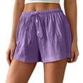 thumbnail image 1 of Hurxie Women's Wide Leg Shorts Drawstring Elastic Waist Vacation Casual Shorts Purple,M, 1 of 6