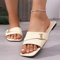 thumbnail image 1 of Hurxie Women's Wide Width Flat Slides Sandals, Slide Sandal Slip on Dressy Summer Shoes for Women Beige 7.5, 1 of 7