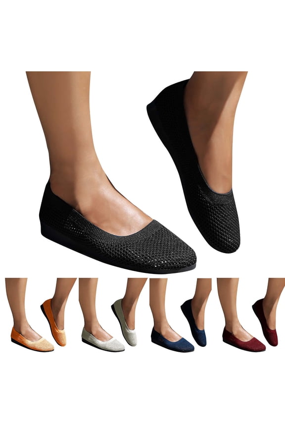 Women's Wide Width Flats Ballet Flats Round Toe Knit Flat Shoes with Arch Support Wide Toe Box Beige 40