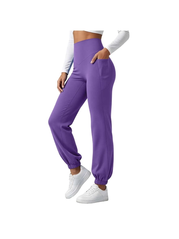 Women's Workout Joggers Pants Lightweight Lounge Leggings Side Pockets Elastic Waistband Tummy control Pants for Yoga, Running