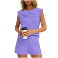 thumbnail image 1 of Hurxie Womens 2 Piece Short Sets Summer Vacation V Neck 3/4 Sleeve Beach Outfits Oversized Button Casual Suits Purple,XL, 1 of 6