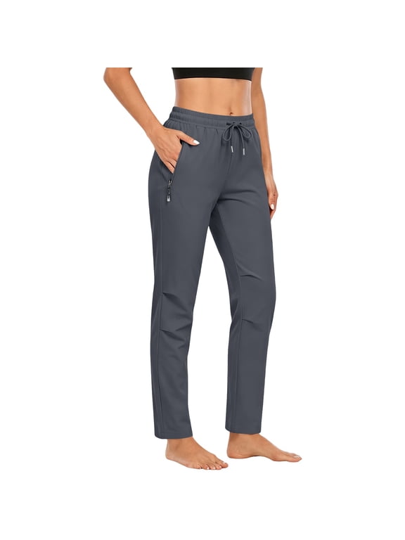 Womens Athletic Pants Lightweight Quick Dry Jogging Pants with Pockets for Lounge, Workout, Hikking, Golf, Travel with Zipper Dark Gray,L
