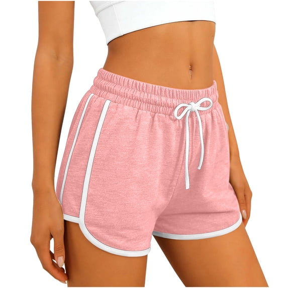 Hurxie Womens Athletic Shorts Running Color Block Dolphin Shorts with Pockets and Drawstring Pink,L