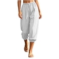 thumbnail image 1 of Hurxie Womens Baggy Pleated Harem Pants Summer Elastic High Waisted Wide Leg Balloon Cotton Lounge Crop Pants White,S, 1 of 8