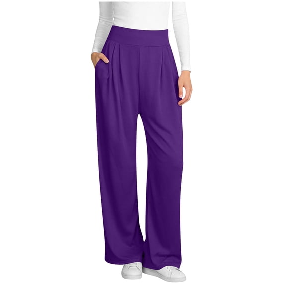 Hurxie Womens Baggy Wide Leg Athletic Track Sweatpants High Waisted Drawstring Workout Joggers with Pockets Purple S