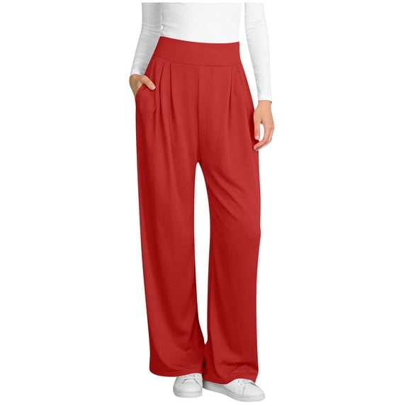 Hurxie Womens Baggy Wide Leg Athletic Track Sweatpants High Waisted Drawstring Workout Joggers with Pockets Red 2XL