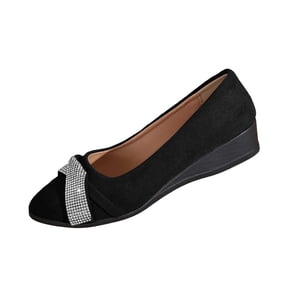 Hurxie Womens Ballet Flat Shoes Knit Dress Shoes Round Toe Slip On Ballerina Flats for Woman Low Wedge Comfort Soft Black