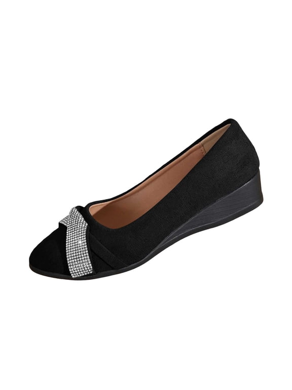 Womens Ballet Flat Shoes Knit Dress Shoes Round Toe Slip On Ballerina Flats for Woman Low Wedge Comfort Soft Black
