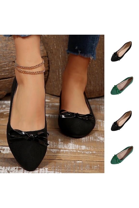 Womens Ballet Flats Foldable Dressy Slip On Shoes All-Day Comfort Bowknot Pointed Toe Loafers for Work Office Wedding Green 36