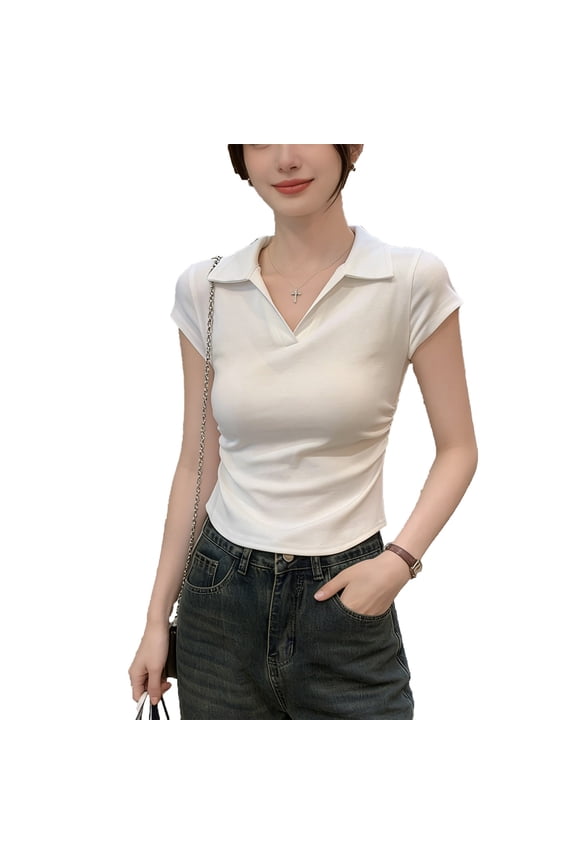 Womens Basic Tees Summer Short Sleeve Shirts Slim Fit Tight T Shirt Going Out Tops White XL