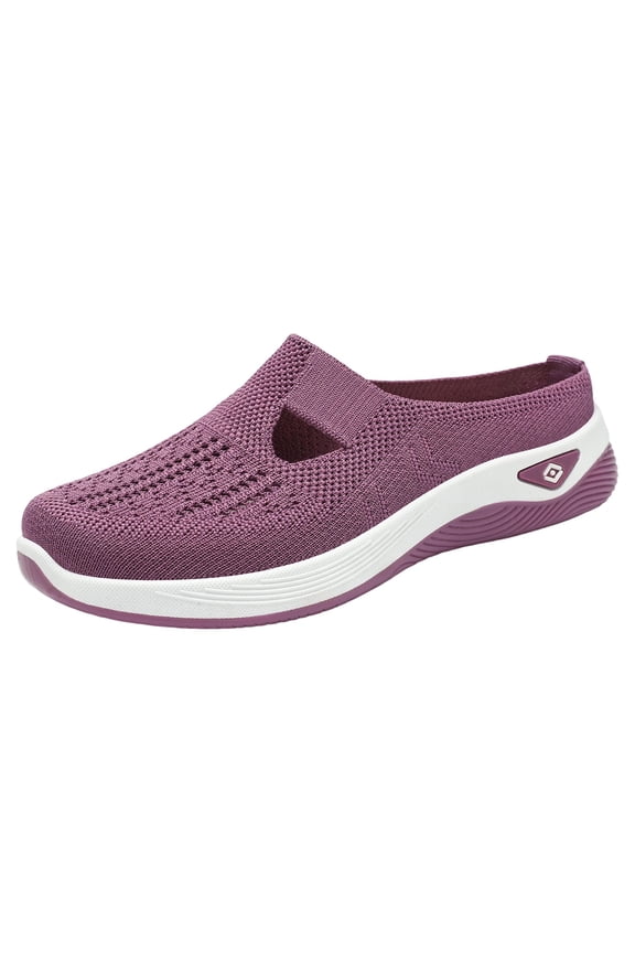 Womens Breathable Mesh Walking Mules Sneakers Open Back Slip On Shoes Purple