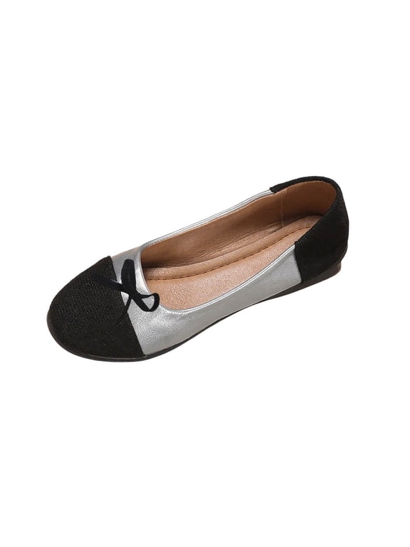 Womens Cap Toe Ballet Flats Bow Pointed Toe Slip On Office Work Comfort Dress Party Flat Shoes Black