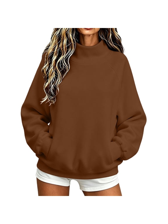Womens Casual Crew Neck Sweatshirt with Pockets Loose Fit Soft Long Sleeve Lightweight Pullover Tops Fall Clothes