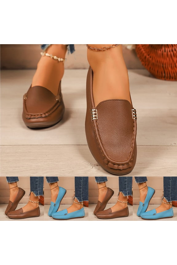 Womens Casual Genuine Leather Comfortable Lightweight Classic Fashion Penny Slip On Ladies Driving Loafer Flat Shoes Brown 42