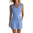 thumbnail image 1 of Hurxie Womens Casual Summer Crewneck Ruffle Sleeveless Rompers Light Blue,2XL, 1 of 7