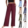 thumbnail image 1 of Hurxie Womens Casual Wide Leg Pants Drawstring Elastic Waist Palazzo Pants Baggy Lounge Trousers with Pockets White,XL, 1 of 8