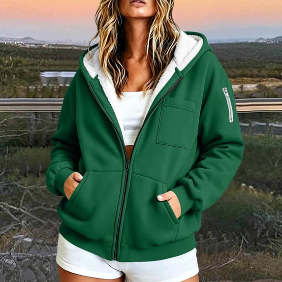 Hurxie Womens Casual Winter Warm Fleece Sherpa Lined Pullover Hooded Sweatshirt Green,3XL