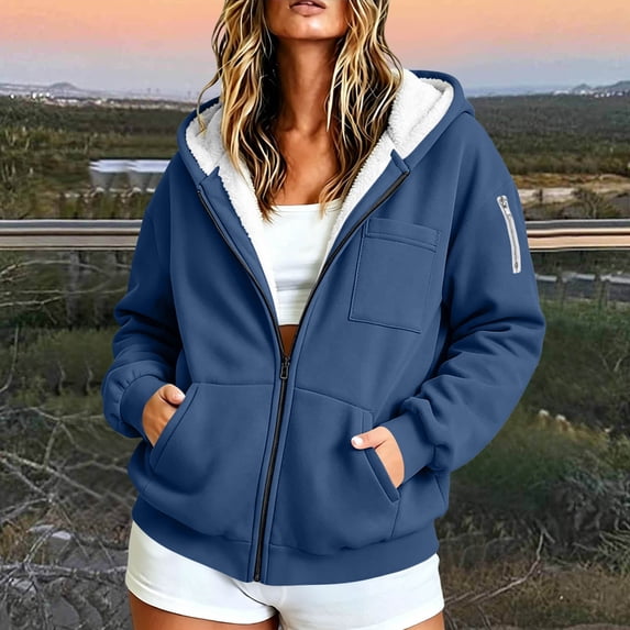 Hurxie Womens Casual Winter Warm Fleece Sherpa Lined Pullover Hooded Sweatshirt Navy,2XL