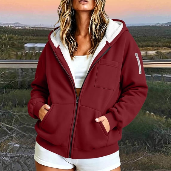 Hurxie Womens Casual Winter Warm Fleece Sherpa Lined Pullover Hooded Sweatshirt Wine,3XL