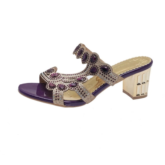 Hurxie Womens Chunky Block Low Heel Open Toe Sandals Mules Shoes Slingback Slip-on Prom Wedding Dress Purple 7