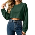thumbnail image 1 of Hurxie Womens Cropped Sweatshirt Oversized Crewneck Boxy Crop Pullover Casual Athleisure Top Army Green,M, 1 of 6