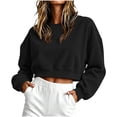 thumbnail image 1 of Hurxie Womens Cropped Sweatshirt Oversized Crewneck Cotton Long Sleeve Boxy Crop Pullover Casual Lightweight Athleisure Top Black,S, 1 of 5