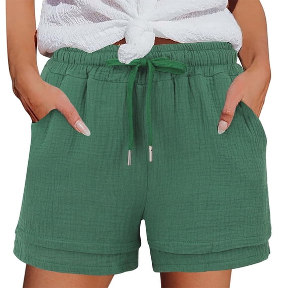 Hurxie Womens Drawstring Shorts Summer Elastic Waist Casual Lightweight with Pockets Green S