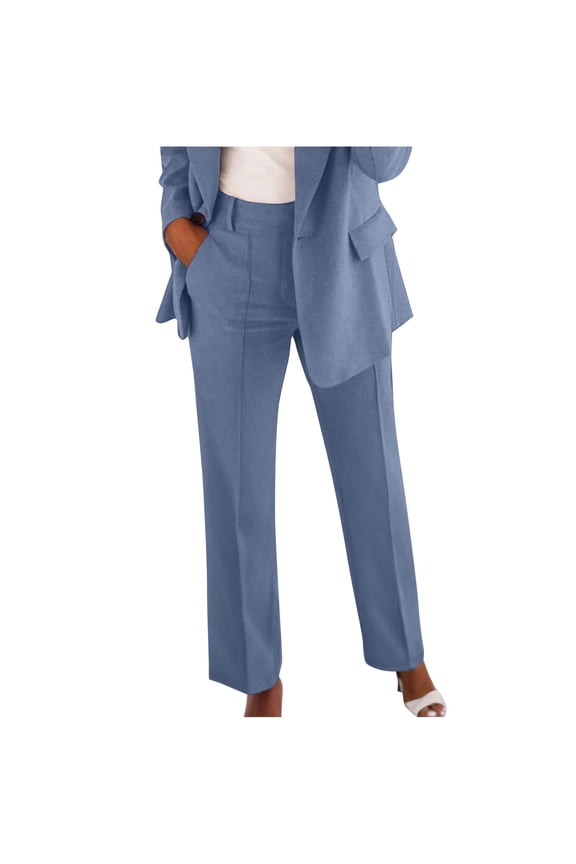 Womens Dress Pants Wide Leg Pull On Work Pants Women Stretchy High Waisted Business Casual Trousers Slacks with Pockets Light Blue L