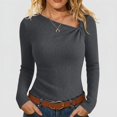 thumbnail image 1 of Hurxie Womens Fall Long Sleeve Asymmetrical Y2K Tops Cozy Ribbed Fabric, Slim Fitted Shirts, Basic Tees, Lightweight Sweater Dark Gray,S, 1 of 8