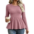 thumbnail image 1 of Hurxie Womens Fall Sweaters Knit Babydoll Peplum Sweater Tops Long Sleeve,Crew Neck,Casual,Pullover,Winter,Crop,Ladies,Soft,Trendy,Ribbed,Ruffle,Work,Going Out, 1 of 6