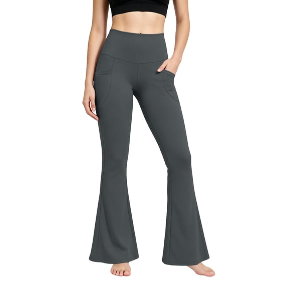 Hurxie Womens Flare Leggings Bell Bottoms Yoga Pants with Pockets High Waisted Bootcut Dance Pants Gray,2XL