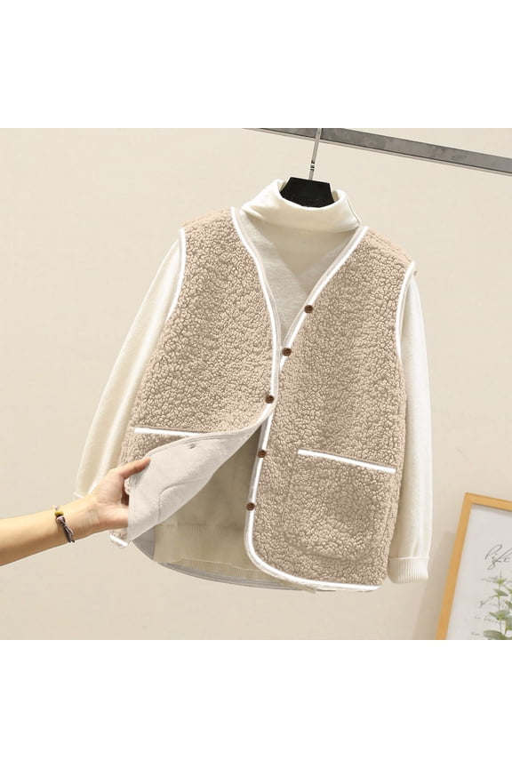 Womens Fuzzy Fleece Vest, Casual Warm Sleeveless Zip Up Sherpa Vest Jacket with Pockets for Fall/Winter White S
