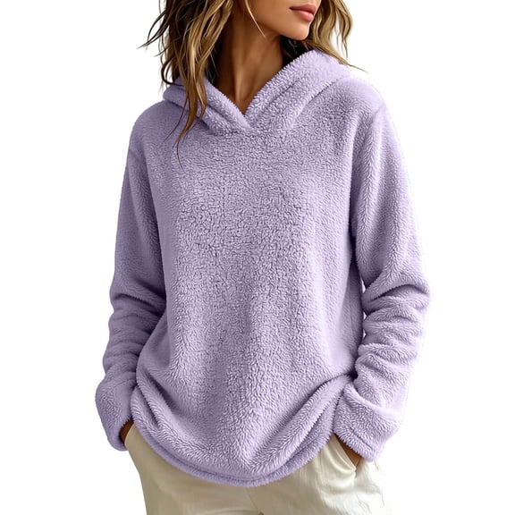 Hurxie Womens Fuzzy Pullover Hoodies Sweatshirt Casual, Loose, Sherpa Hooded Sweatshirt, Soft Outwear, Cozy Winter Warm Hoodies