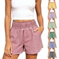 thumbnail image 1 of Hurxie Womens Gingham Lounge Shorts High Waisted Summer Pajama Beach Casual Loose Fit Summer Shorts with Pockets Green,XL, 1 of 7