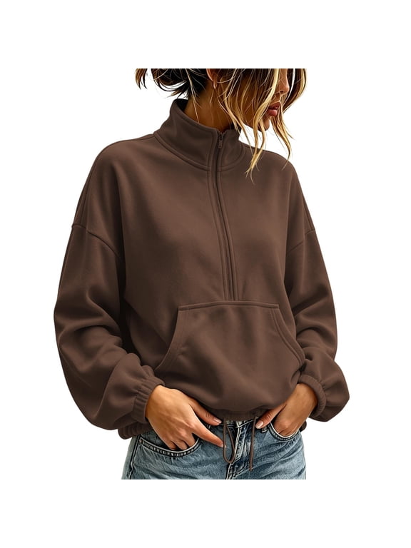 Womens Half Zip Pullover Sweatshirt Long Sleeve Quarter Zip Sweatshirts Mock Neck Soft Casual Fall Sweatshirts, Daily Wear