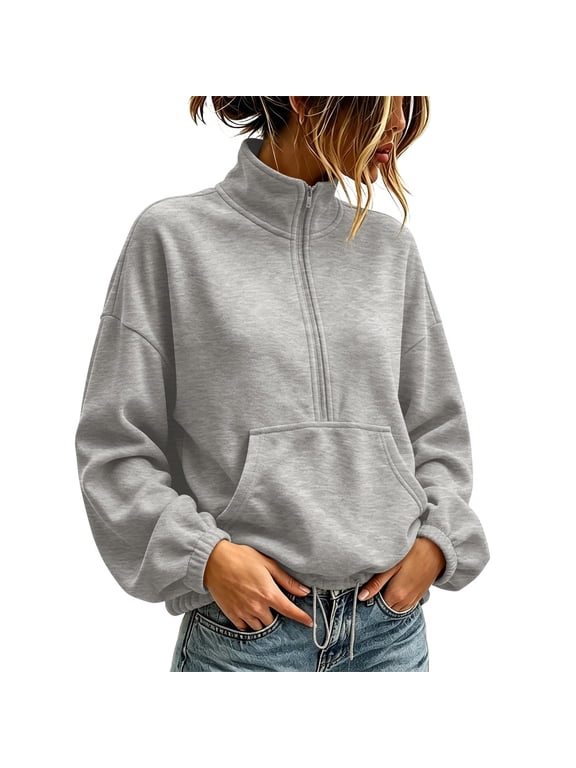 Womens Half Zip Pullover Sweatshirt Long Sleeve Quarter Zip Sweatshirts Mock Neck Soft Casual Fall Sweatshirts, Daily Wear