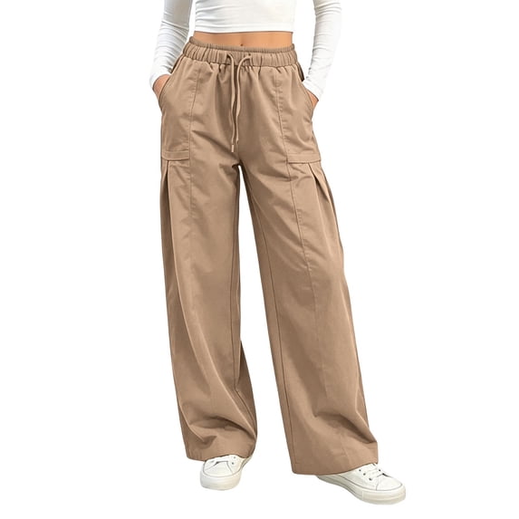 Hurxie Womens High Waist Cargo Pants Y2K Wide Leg Baggy Hiking Pants Lightweight Elastic Waist Trousers with Pockets